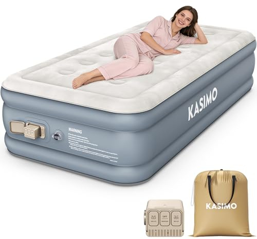 KASIMO Single Inflatable Mattress, Airbed with Built-In Battery Pump | 3 Min Self Inflating Blow Up Bed,Suede Surface & Puncture Resistant Air Bed for Home Guests & Camping 195x99x40cm