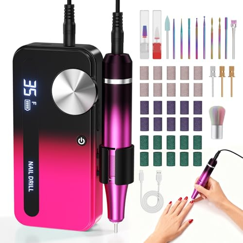 Fresa elettrica per unghie con 12 inserti lucidanti e 30 nastri abrasivi, 0-35.000 giri/min, 3000mAh, Set per manicure e pedicure per tagliare, limare, modellare e curare unghie e cut