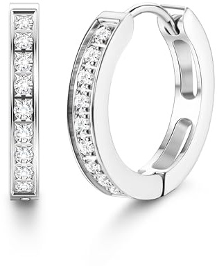 Morfetto Creolen Ohrringe für Herren Hypoallergen 316L Chirurgischer Edelstahl 14 Karat Vergoldet Silber Schwarz Huggie Creolen Zirkonia Ohrringe für Tragus Helix Piercing Ohr Silber 13mm