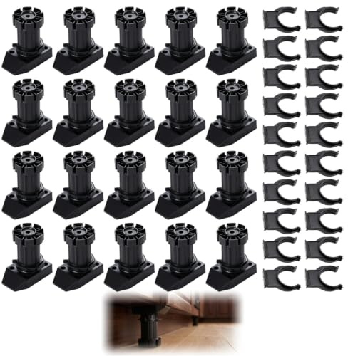MFSKJELF 20 Pack Adjustable Cabinet Legs with Assembly Accessories, Heavy-Duty Kitchen Unit Legs Adjustable, Furniture Cupboard Leg with Plinth Clips, Height Adjustable 80-110mm