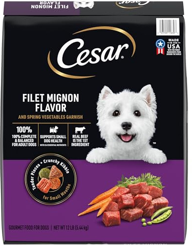 Cesar Small Breed Dry Dog Food for Small Dogs, Filet Mignon Flavor and Spring Vegetables Garnish, 12 lb Bag