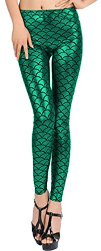 Hamishkane New Ladies Mermaid Fish Scale Print Slim Fit Shiny Disco Metallic Leggings Pants Jade Green