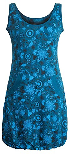 Vishes - Alternative Bekleidung - Ärmelloses mit Blumen Bedrucktes Ballonkleid mit Taschen türkis 40