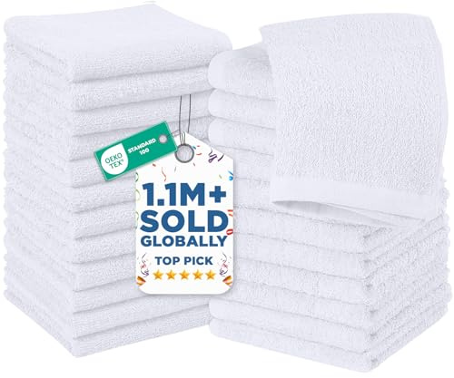 DAN RIVER 24 Pack Wash Cloths for Showering [12x12] - 100% Cotton Washcloths Premium Quality Flannel Face Cloths for Bathroom, Highly Absorbent and Soft Feel Wash Clothes, White