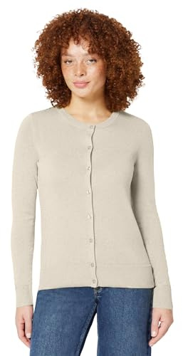 Amazon Essentials Women's Lightweight Crewneck Cardigan Sweater (Available in Plus Size), Oatmeal Heather, Medium