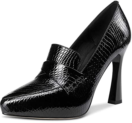 NobleOnly Femme Escarpins en Cuir ConfNoirtable High Heel PlatefNoirme Slip-on Aiguilles 10CM High Heels Noir Chaussures EU 41