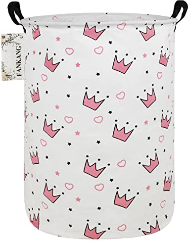 FANKANG Wäschekorb Aufbewahrungskörbe Kinderzimmer Korb Leinwand faltbar mit wasserdichter PE-Beschichtung große Aufbewahrungskörbe für Kinderspielzeugzimmer, Kinderzimmer, Zuhause (rosa Krone)