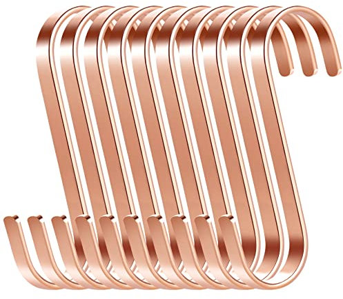 ilauke - Ganchos para cocina (10 ganchos de acero inoxidable, 7,7 cm, forma S de metal, para cuarto de baño, oficina, jardín, ganchos de carnicero (oro rosa)