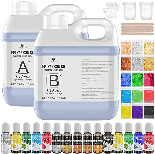 Epoxidharz Set Anfänger - 2.2L / 86.4oz Glasklar Epoxy Resin Gießharz mit Alkohol Tinte, Metallic Ink, Harz Farbe, Mica Powder, Goldfolie, Gusszubehör für DIY Harz Handwerk,Schmuckherstellung