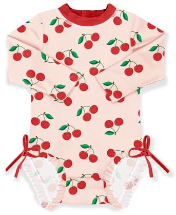 BesserBay Baby Mädchen Rash Guard Schnelltrocknend UPF 50+ Rundhals Einteiliger Badeanzüge Kirsche 6-12 Monate