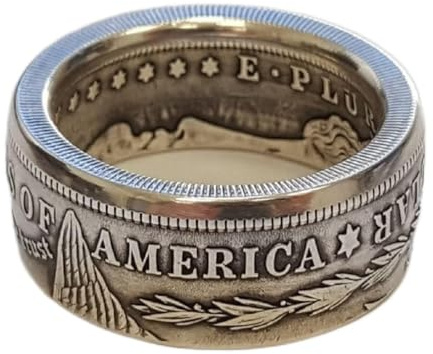 FLYYQMIAO US Morgan Coin Ring Silver Dollar Coin Design Ring United States National Emblem Engraved Signet Rings for Men Women One Dollar Coin Rings Fashion Jewelry (7#)