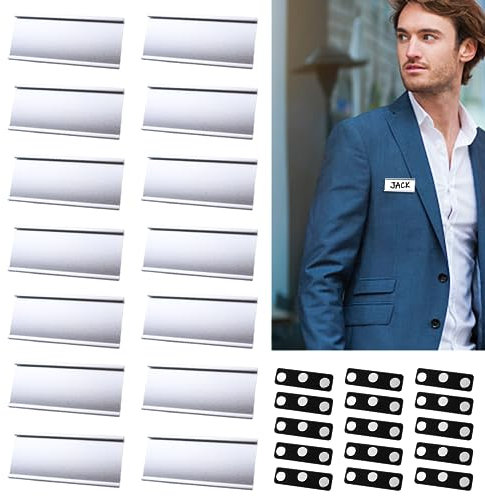 15 Stück Magnetische Namensschilder Magnet Aluminium Namensschilder mit 3 Starkem Magnet Transparente Metall Namensschild für Namensschildhalter Ausweishalter Kleidung Display-Etiketten (72 * 32 mm)