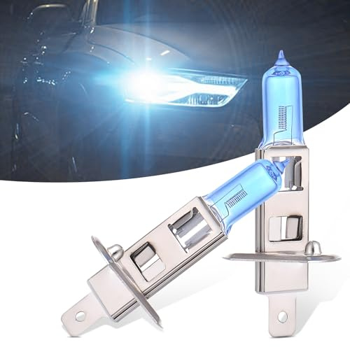 GKmow Pack-2 H1 Halogen Bulbs, Car Xenon Light Bulbs, 12V 100W Car High Beam Lights, Automobile Lights Replacement Kit, Universal for Most Cars, SUVs and Vans (White #H1)