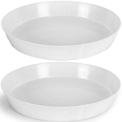 Austin Planter 18 Inch (16.3 Inch Base) Case of 2 Plant Saucers - White Granite Colored Polypropylene – Heavy Duty Indoor/Outdoor – Collects Flower Pot Drainage and Excess Water– Made in USA