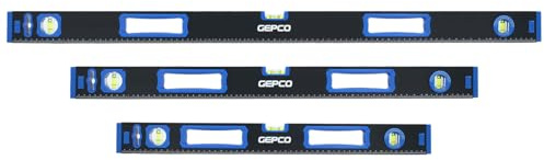 GEPCO - Nivel de burbuja profesional (3 piezas, aluminio, 3 niveles de burbuja, 60 + 80 + 120 cm)