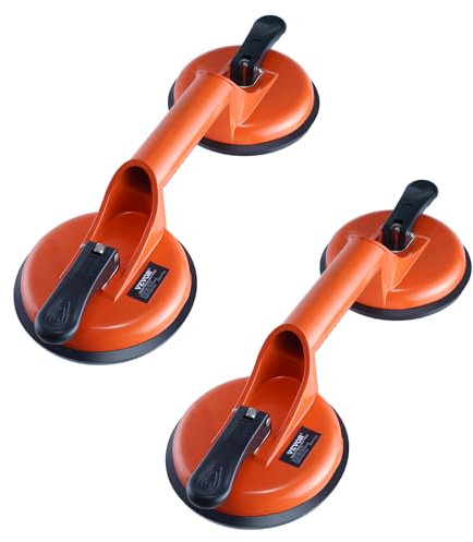 VEVOR Glass Suction Cup, 4.7 2 Pack 330 lbs Load Capacity, Vacuum Suction Cup with Aluminum Handle, Heavy Duty Industrial Suction Cup Lifter Tool for Glass, Granite, Tile, Metal, Wood Panel Lifting