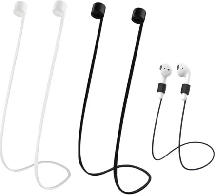 2 Bandas Compatible con los AirPods, Soporte Deportivo de Silicona, Accesorios Antipérdida Compatibles con AirPods 1, 2, 3, Pro, Correas Flexibles para Auriculares Inalámbricos (Blanco y Negro)