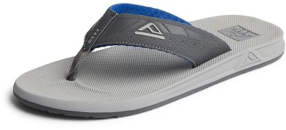 Reef Phantoms Mens Beach Flip Flop, Water Friendly, Soft and Supportive Molded Footbed, Grey/Light Grey/Blue, 11