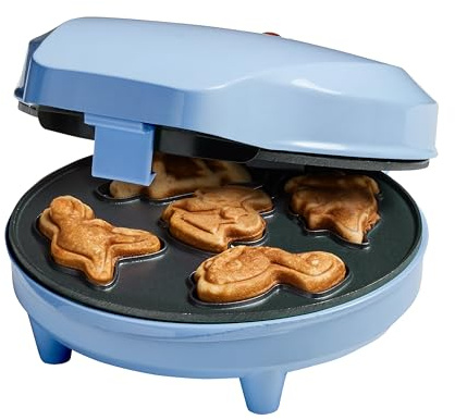 Bestron Piastra per Waffle Mini Cookie Dino, Maker Motivo Dinosauro, per Biscotti con Forno e Rivestimento Antiaderente, 700 Watt, Blu