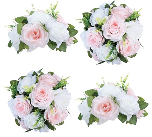 JUSMAI Artificial Flowers Ball 4 Pcs - Blush White Wedding Table Centerpiece Decorations for Flower Arrangements