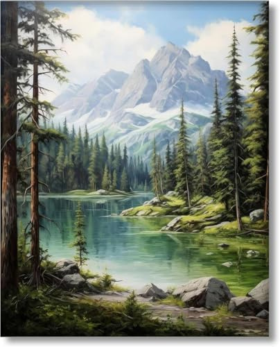 Gutluz Paint by Numbers Adult Cylinder Canvas Landscape Forests - DIY Set Adults - Wrinkle-Free Canvas with Brushes Acrylic Pigment 40 × 50 cm (Frameless)
