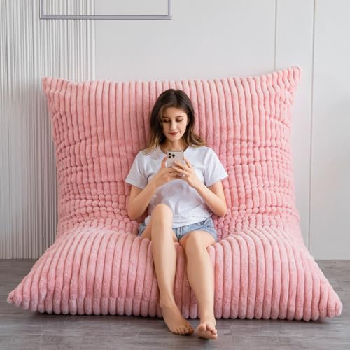 MAXYOYO Bean Bag Chairs, Bean Bag Bed for Adults High-Density Foam Filling, Convertible Sofa Bed Faux Fur, Giant Bean Bag Chairs for Adults (Pink, 135x190 cm)