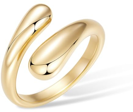 Poxtex Gold Pinky Rings for Women Size 6, Gold Statement Signet Rings, Adjustable Wedding Band Jewelry