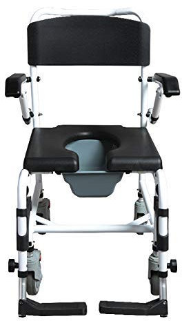 Chaise percée de douche en aluminium avec roulettes – Fauteuil roulant multifonction pour vieil homme, siège de toilette rembourré inclus