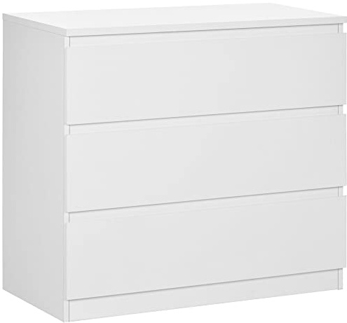 HOMCOM Commode 3 tiroirs Commode Chambre Meuble de Rangement épuré Style Moderne avec mécanisme de Fermeture en Douceur, pour Chambre à Coucher, Salon - 80 x 39 x 73 cm, Blanc
