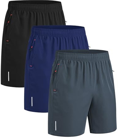 kuzwufs Paquete de 3 Pantalon Corto Hombre Deporte Verano Pantalones Cortos Running Hombre Pantalón Corto Trabajo con Bolsillos Shorts Gym Negro/Gris/Navy XXL