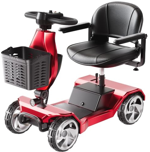 Serianie Foldable Mobility Scooters for Seniors, 4 Wheel Lightweight Mobility Scooters for Adults, Powered Electric Wheelchair, Mobility Scooter with Seat, Folding Travel Motorized Scooter - Red