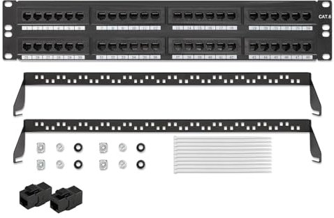 Cat6 Pannello Patch, Pro Rj45 Porta Cavo Di Rete Spina Diritta Cornice Di Gestione Dei Cavi, Alta Velocità, Trasmissione Stabile, Durevole, Per Ufficio, Uso Industriale Ecc (48 Port 2U Rack)