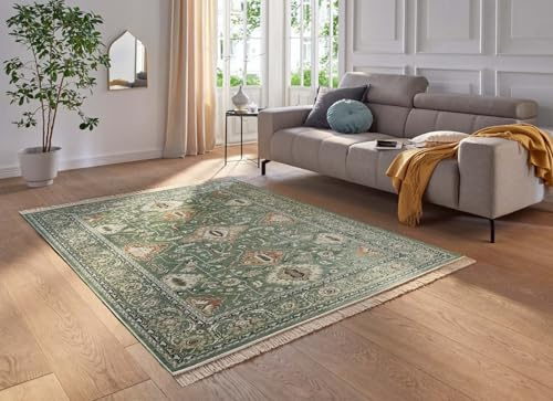 Taracarpet Kurzflor Designer Teppich modern Orientteppich für Wohnzimmer Schlafzimmer und Esszimmer Ziegler grün 160x230 cm