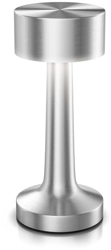 CSL - LED Tischleuchte kabellos dimmbar – 3 Lichtfarben – mit Akku - stufenlos dimmbar – Touch - USB C Ladeeingang – Tischlampe im Vintage Stil Edelstahl - Indoor Outdoor