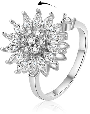 VYYU Fidget Rings for Women Teens Girls - Anxiety Relief Stress Open Rings with White Shiny Cubic Zirconia | Calms Reliever Spinner Stress Relief Gift for Wife Girlfriend Daughter Friends, Silver