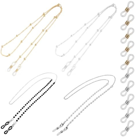 DUINIU 4 Catene per Occhiali con Perline E 16 Anelli per Occhiali A 8 Cifre, Pratici Accessori Anti-Smarrimento per Occhiali, Cordino per Occhiali alla Moda, Adatto per Miopia, Occhiali da Sole.