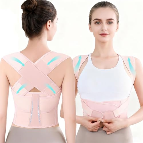 Jnxuoq Back Brace Posture Corrector for Women and Men Full Support for Posture Correction & Scoliosis Hunchback Corrector de Postura para Hombre y Mujer Upper Thoracic Back Straightener Pink, Medium
