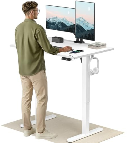 HUANUO Höhenverstellbarer Schreibtisch 120x80cm mit USB-C- & USB-A-Ladeanschluss, Höhenverstellbar von 72-118cm,4 Gedächtnis-Voreinstellungen, Kabelmanagement & Haken