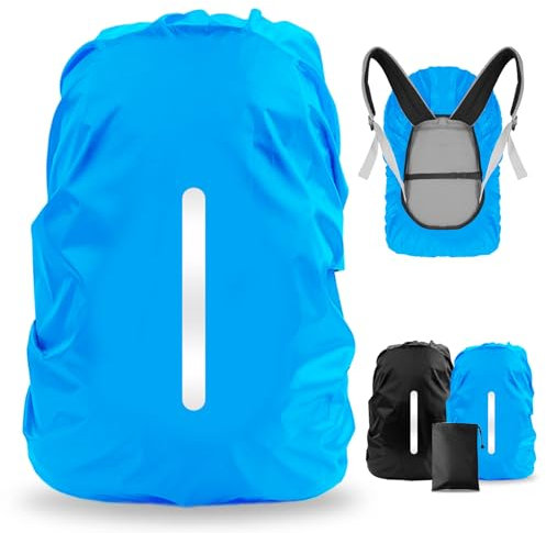 LAMA 2 Stück Wasserfeste Regenschutz Regenhülle Regenüberzug Regenabdeckung mit Reflexstreifen Verstellschnalle für Rucksack Schulranzen Schultasche Wandern Klettern Radfahren M 26L-40L Schwarz Blau