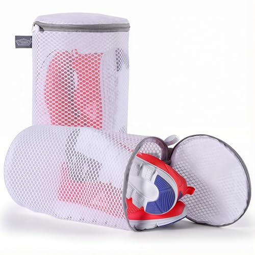Kimmama Shoe Washing Machine Bag, Shoe Bag for Washing Machine, Mesh Laundry Bags for Sneakers, Footwear, Trainers, Slippers, Honeycomb Net, Grey Zipper, 7x15