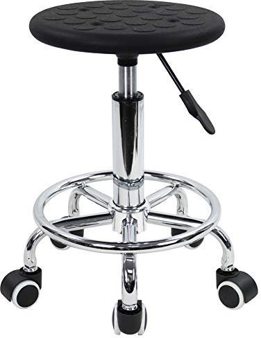 KKTONER Antistatischer PU-Schaumstoff Rollhocker mit Fußstütze, höhenverstellbar 45-61cm und drehbar