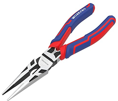 WORKPRO Premium 8” Needle Nose Pliers, Paper Clamp Precision, Heavy-Duty CRV Steel, Large Soft Grip with Wire Cutter, Long Nose Cutting Pliers, W031269