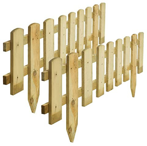 GBS Large Wood Wooden Picket Border Outdoor Decorative Garden Fence Fencing Panels for Grass Lawn Plants Flowers Bed Patio Edging Borders Path Fixing Spike Home 40x 99cm (2X Picket Border Fence)