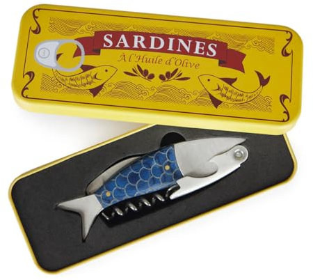 Balvi Cavatappi Conserverie Sardines Colore Blu Cavatappi con Scatola Metallica Latta