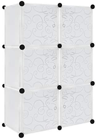 UISEBRT Armario portátil DIY Armario sistematizado, Guardarropa portátil para colgar ropa Estantería Modular Plástico PP, 6 Cubos con Puerta, Blanco con Patrón