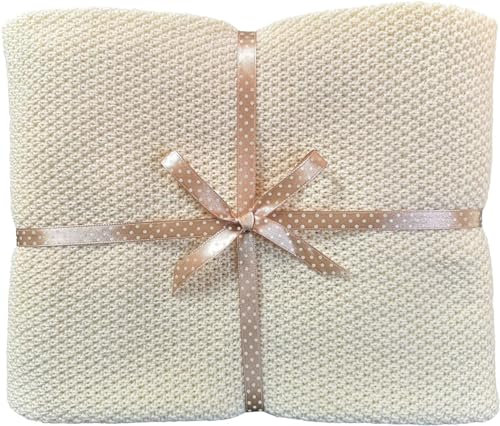 Aidalux Babydecke aus 100% Merinowolle Strickdecke Mädchen/Junge Kuscheldecke Geschenk zur Geburt Babyparty | 100x90cm Creme (Merino 2)