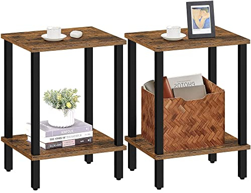 TUTOTAK End Table, Set of 2, Side Table, Nightstand, 2-Tier Storage Shelf, Sofa Table for Small Space, Living Room, Bed Room TB01BB035