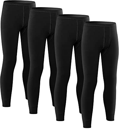 Jecery 4 Pcs Men's Long Underwear Thermal Johns Pants Warm Lightweight Leggings Base Layers Cold Bottoms(Large,Black Gray)