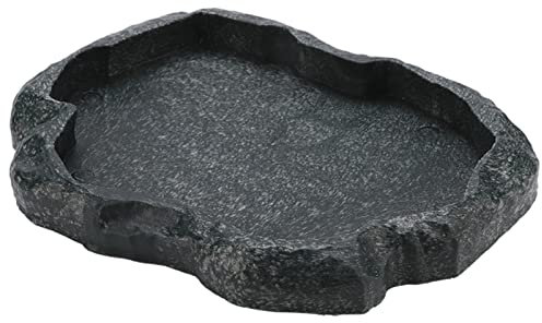 Reptilien-Wasserschale, Reptilien-Futterstation, Harzfelsen, Reptilienfutter und Wasser-Futternapf, Haustierfutterschale, Reptilien-Terrarium-Dekoration für Schildkröte, Eidechse, (M)