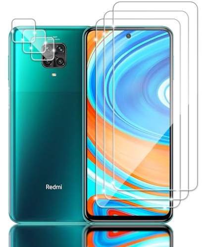 Tzstz 3+3 Piezas con Xiaomi Redmi Note 9s/Note 9 Pro/Note 9 Pro Max Pantalla Protector Compatible ，9H Dureza，Anti-arañazos, Vidrio Templado Protector
